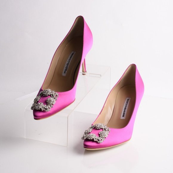 Manolo Blahnik Shoes - Manolo Blahnik Hangisi 70 Embellished Satin Pumps Fuchsia Pink EU 39 US 9 New